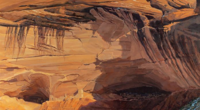 “Ghosts In The Shadows” Darcie Peet Darcie Peet Ghosts In The Shadows Canyon de Chelly Native American Indian relics artifacts petroglyphs western landscape oil painting
