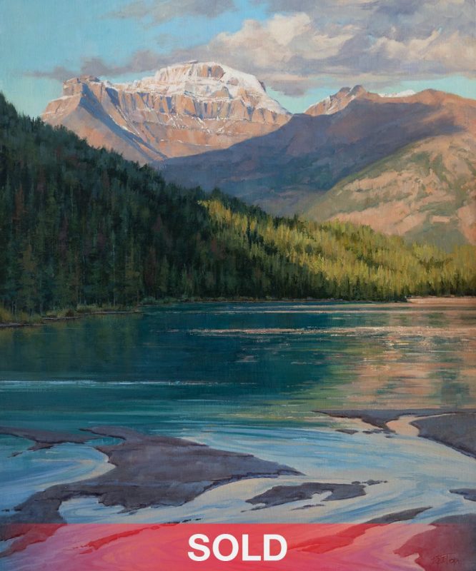 Darcie Peet Inlet Sandbarts Lake Louise Canadian Rockies mountain lake stream river waterway Canada America landscape oil painting sold