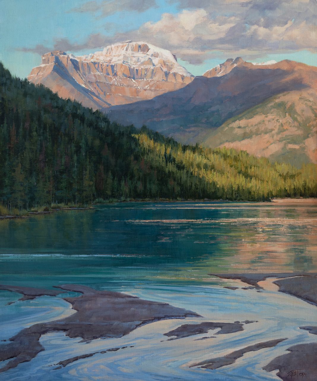 Darcie Peet Inlet Sandbarts Lake Louise Canadian Rockies mountain lake stream river waterway Canada America landscape oil painting