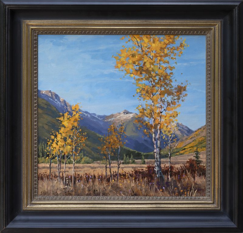 Darcie Peet Jet Trails And Gold Fall Asters tree mountain western landscape oil painting forest framed