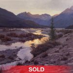 Darcie Peet Lavender Twilight Canadian Rockies landscape mountain stream river brook hike hiker western oil landscape painting sold