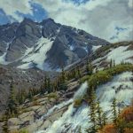 Darcie Peet May Melt Tumble high mountain snow trees western oil landscape painting sold