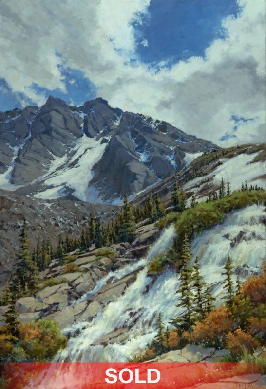 Darcie Peet May Melt Tumble high mountain snow trees western oil landscape painting sold