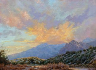 Darcie Peet Monsoon Morning desert western landscape Tucson Arizona Catalina Mountains western oil painting