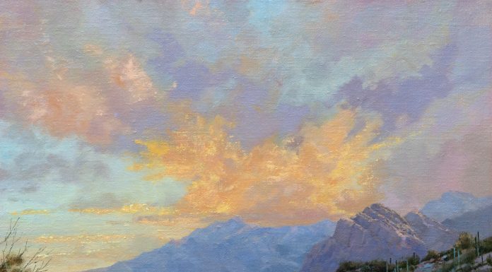 “Monsoon Morning” Darcie Peet Darcie Peet Monsoon Morning desert western landscape Tucson Arizona Catalina Mountains western oil painting