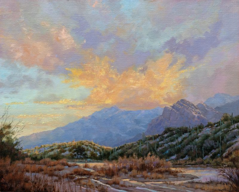 Darcie Peet Monsoon Morning desert western landscape Tucson Arizona Catalina Mountains western oil painting