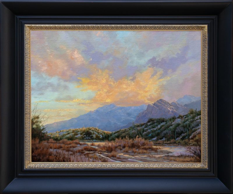 Darcie Peet Monsoon Morning desert western landscape Tucson Arizona Catalina Mountains western oil painting framed