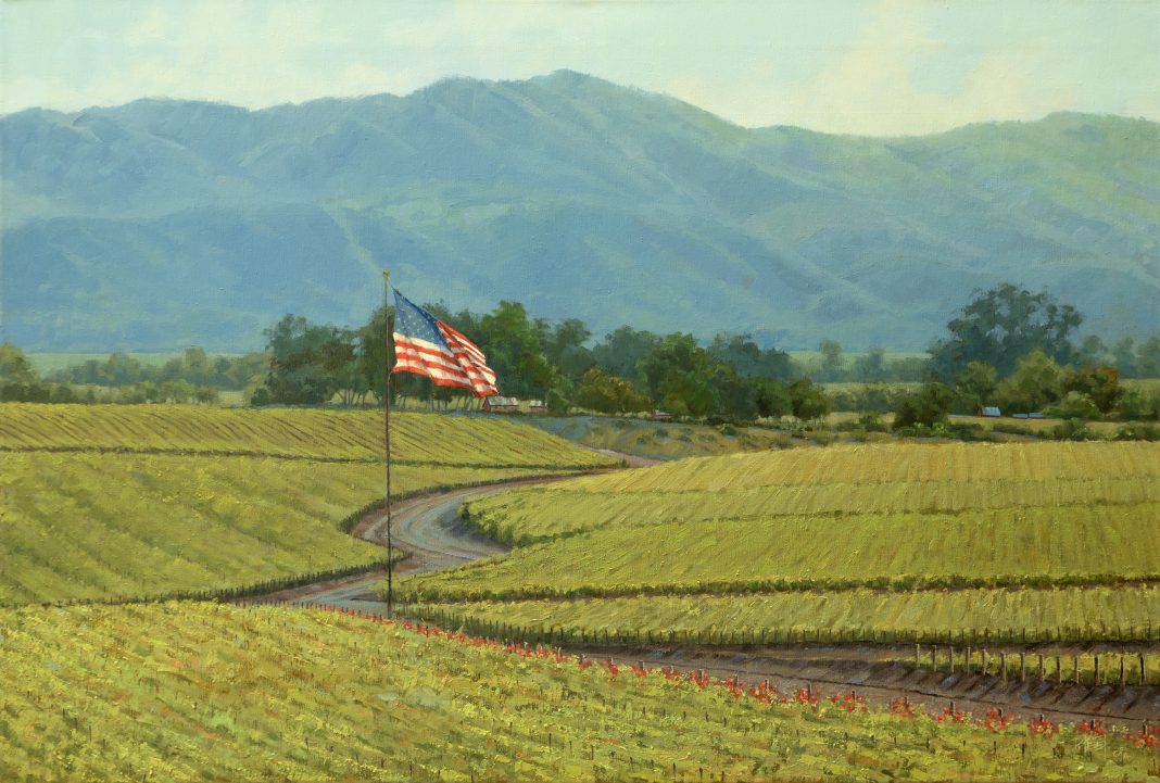 Darcie Peet Napa Strong grape winery California landscape oil painting American flag patriotic