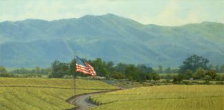 Darcie Peet Napa Strong grape winery California landscape oil painting American flag patriotic