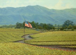 Darcie Peet Napa Strong grape winery California landscape oil painting American flag patriotic