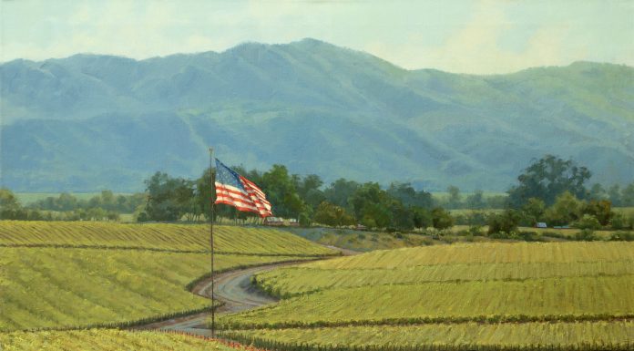 Darcie Peet Napa Strong grape winery California landscape oil painting American flag patriotic