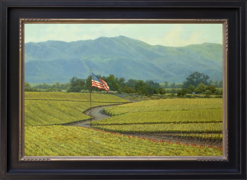 Darcie Peet Napa Strong grape winery California landscape oil painting American flag patriotic framed