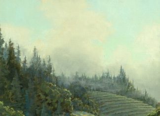 Darcie Peet Sea Fog Roses grape winery California landscape oil painting