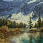 Darcie Peet September Breeze September Sparkle Alta Lake Telluride Colorado snow covered mountains icy lake snow mountain trees western oil landscape painting sold