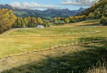 Darcie Peet Last Cutting Last Wildflowers farm ranch high mountains western oil landscape painting