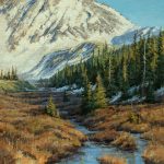 Darcie Peet May Melt Sparkle mountains snow trees river stream brook western landscape oil painting