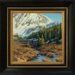 Darcie Peet May Melt Sparkle mountains snow trees river stream brook western landscape oil painting framed