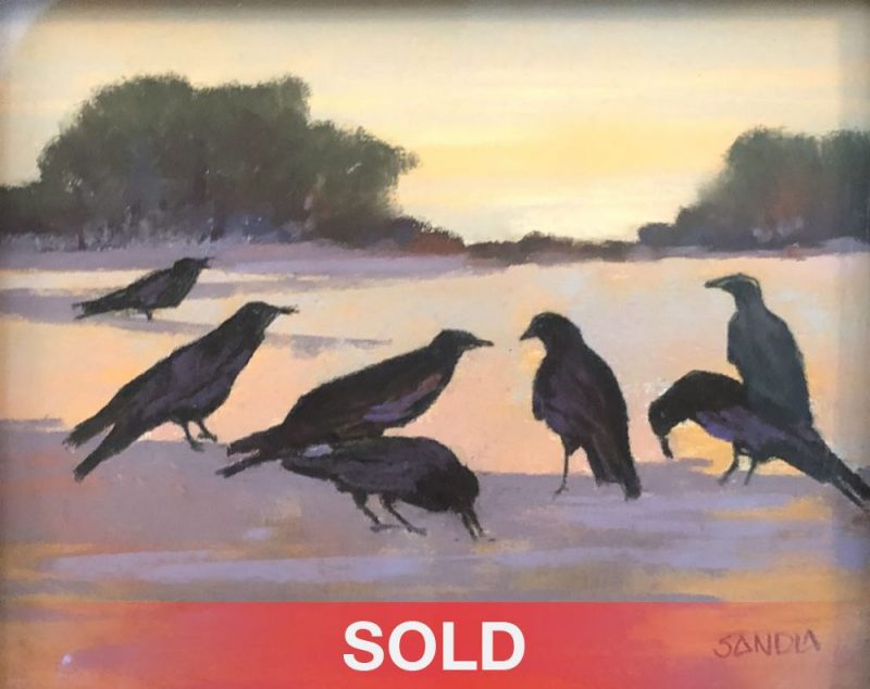 Elizabeth Sandia Ravens Of Windmill Ridge landscape birds wildlife pastel painting SOLD