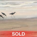 Elizabeth Sandia Sandpipers original pastel painting wildlife birds beach ocean surf sea