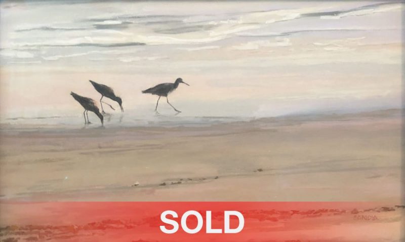 Elizabeth Sandia Sandpipers original pastel painting wildlife birds beach ocean surf sea