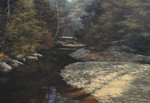 Lanford Monroe Morning Ramble wildlife oil painting raccoons stream brook river forest nature