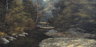 Lanford Monroe Morning Ramble wildlife oil painting raccoons stream brook river forest nature
