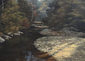 Lanford Monroe Morning Ramble wildlife oil painting raccoons stream brook river forest nature