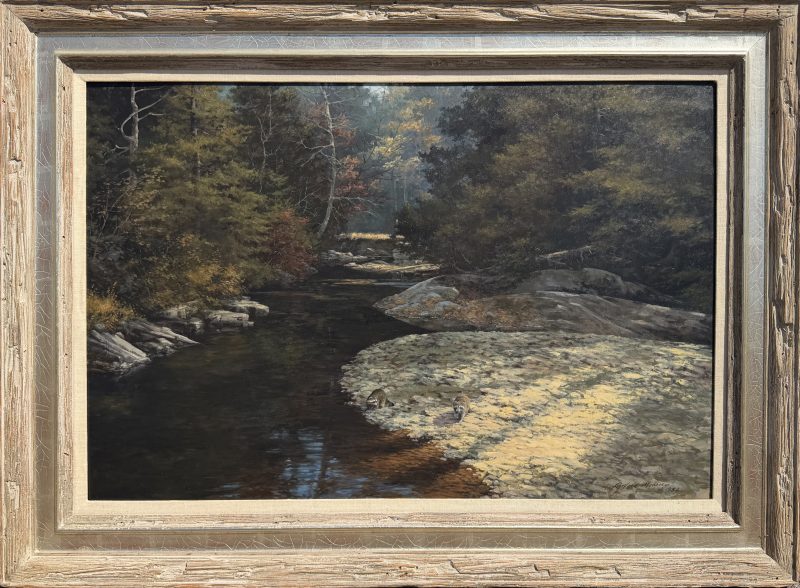 Lanford Monroe Morning Ramble wildlife oil painting raccoons stream brook river forest nature framed