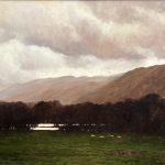 Lanford Monroe Passing Storm cloud lake river stream inlet sheep lamp western landscape oil painting