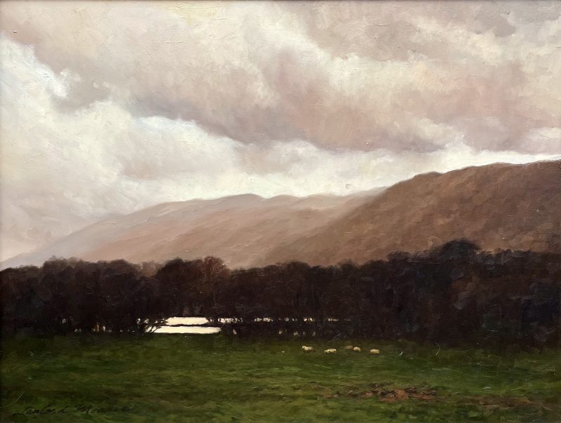 Lanford Monroe Passing Storm cloud lake river stream inlet sheep lamp western landscape oil painting