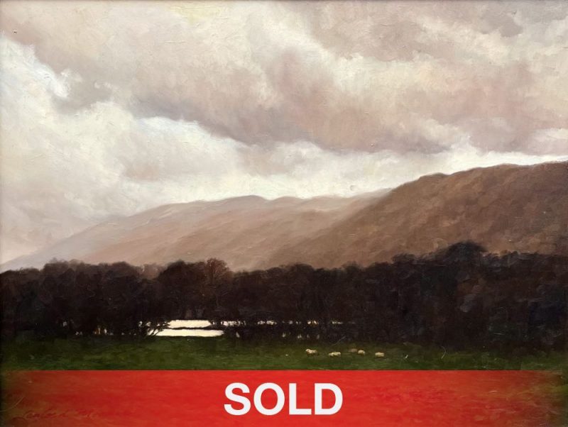 Lanford Monroe Passing Storm cloud lake river stream inlet sheep lamp western landscape oil painting sold