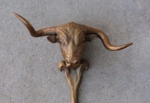 Mary Ross Buchholz Crooked Hat Wall Hanger longhorn cow cattle western bronze sculpture