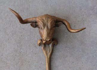 Mary Ross Buchholz Crooked Hat Wall Hanger longhorn cow cattle western bronze sculpture