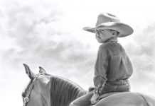 Mary Ross Buchholz Old Ropin' Warrior horse cowboy rider equine original pencil drawing western painting