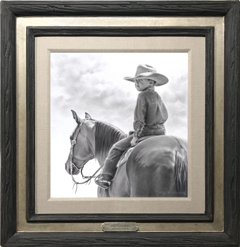 Mary Ross Buchholz Old Ropin' Warrior horse cowboy rider equine original pencil drawing western painting framed