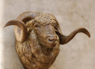 Mary ross Buchholz Sheep Buck Hat Hook wildlife bronze hot holder western sculpture