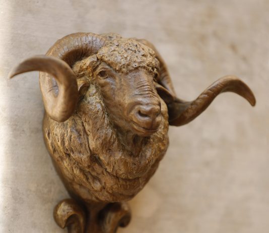 Mary ross Buchholz Sheep Buck Hat Hook wildlife bronze hot holder western sculpture