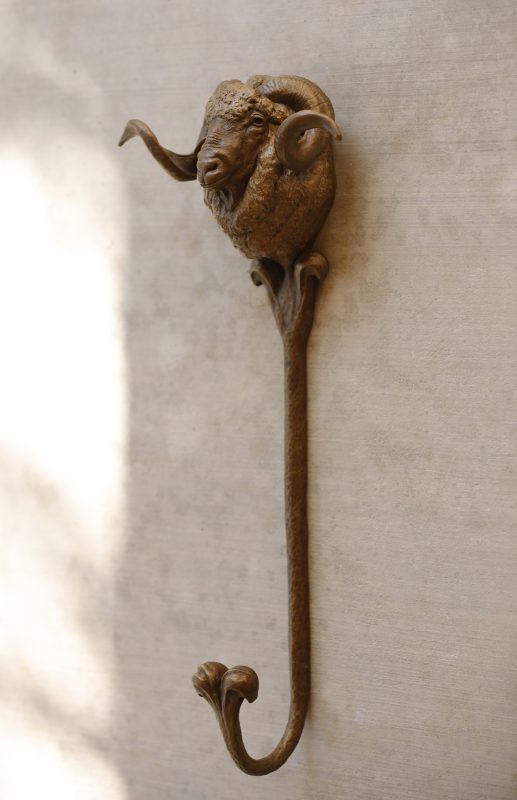 Mary ross Buchholz Sheep Buck Hat Hook wildlife bronze hot holder western sculpture full side