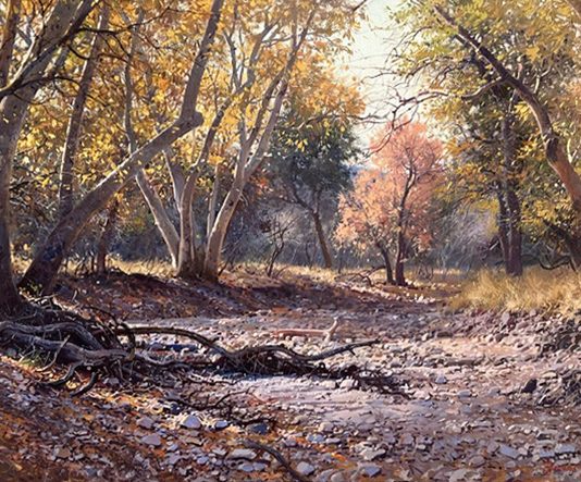 Francois Koch November Morning western landscape trees stream river brook