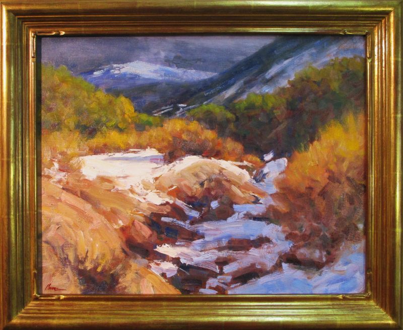 Lorenzo Chavez Canyon de Domingo Baca snow mountains stream western landscape oil painting New Mexico framed