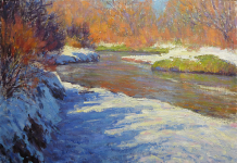 Lorenzo Chavez Along The Cherry Creek river stream brook snow high mountain western oil painting