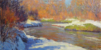 Lorenzo Chavez Along The Cherry Creek river stream brook snow high mountain western oil painting