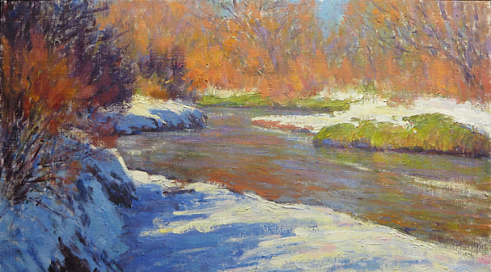 Lorenzo Chavez Along The Cherry Creek river stream brook snow high mountain western oil painting