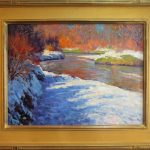 Lorenzo Chavez Along The Cherry Creek river stream brook snow high mountain western oil painting framed