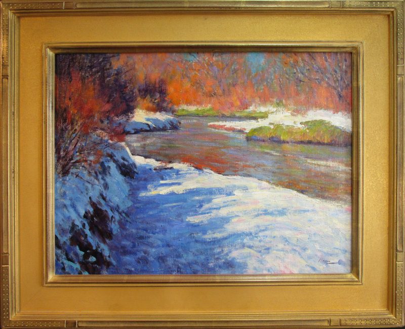 Lorenzo Chavez Along The Cherry Creek river stream brook snow high mountain western oil painting framed
