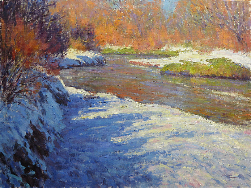 Lorenzo Chavez Along The Cherry Creek river stream brook snow high mountain western oil painting