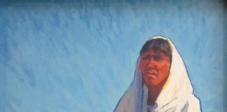 Lorenzo Chavez Autumn Harmony Native American Indian cape cloak western landscape portrait figure figurate western oil painting