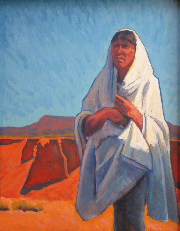 Lorenzo Chavez Autumn Harmony Native American Indian cape cloak western landscape portrait figure figurate western oil painting