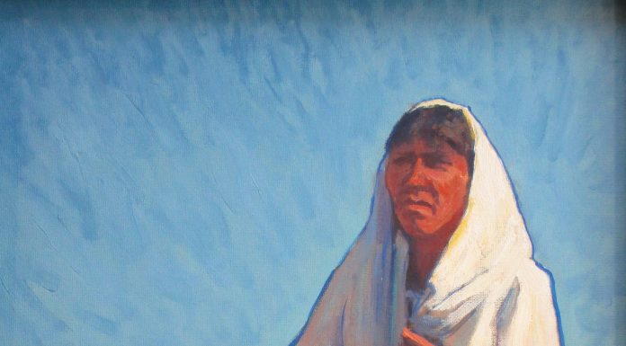 Lorenzo Chavez Autumn Harmony Native American Indian cape cloak western landscape portrait figure figurate western oil painting