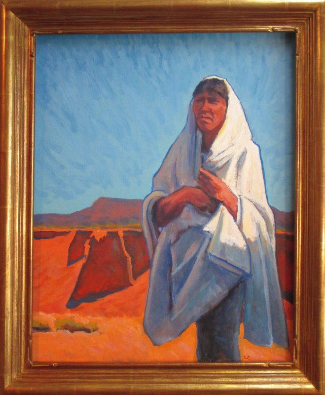 Lorenzo Chavez Autumn Harmony Native American Indian cape cloak western landscape portrait figure figurate western oil painting framed